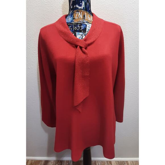 Allison Daley Red Sparkly Tie Neck Retro Sweater l Size: M - Picture 3 of 12